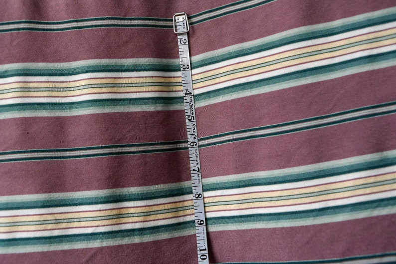 cotton poly blend vintage striped upholstery fabric Purple upholstery fabric w yellow green white stripes