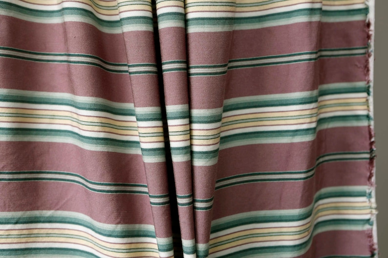 cotton poly blend vintage striped upholstery fabric Purple upholstery fabric w yellow green white stripes