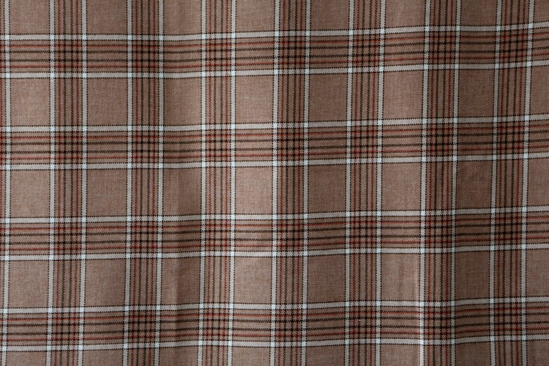 vintgae plaid wool w white and red Light brown beige wool fabric