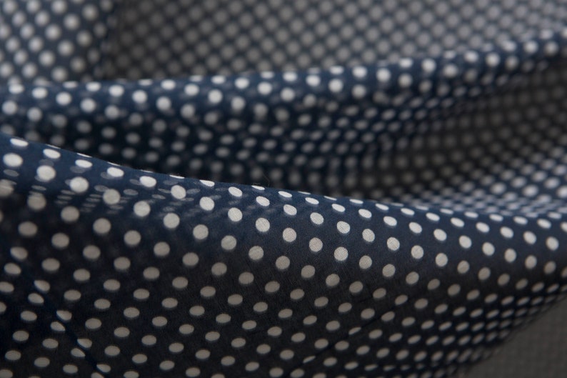 Vintage navy blue semi-sheer cotton with white polka dots clothing curtain cotton fabric