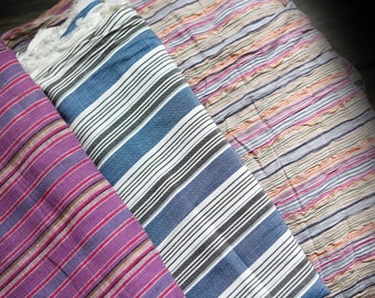 striped vintage cotton - purple gray pink stripes /white gray blue woven striped /purple orange blue stripes puckered