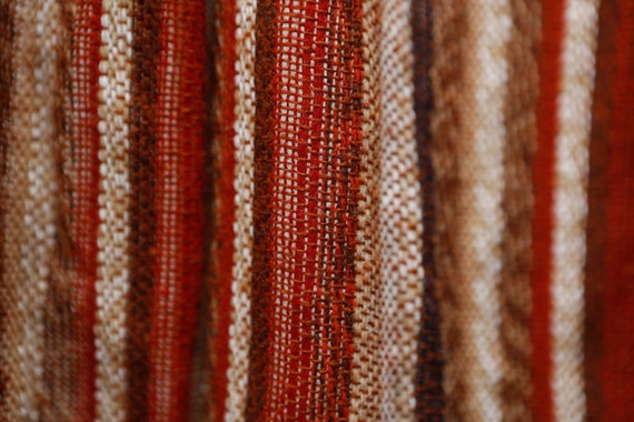 Rusty Brown Orange White Woven Gauzy Curtains Vintage Etsy