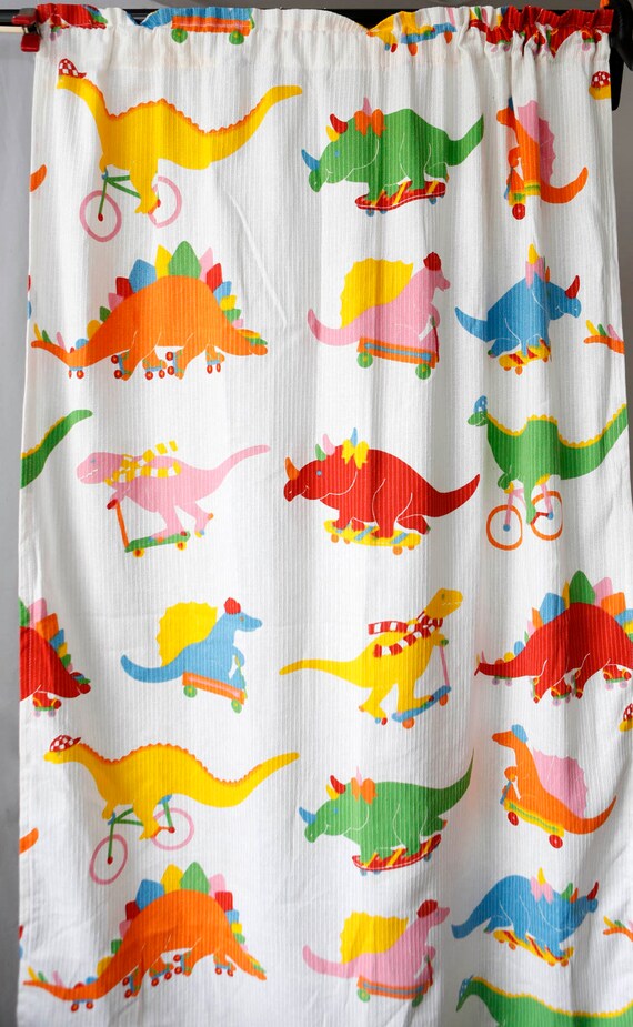 Dinasaur Curtains Kids Vintage Primary Color Dinasaurs On Etsy