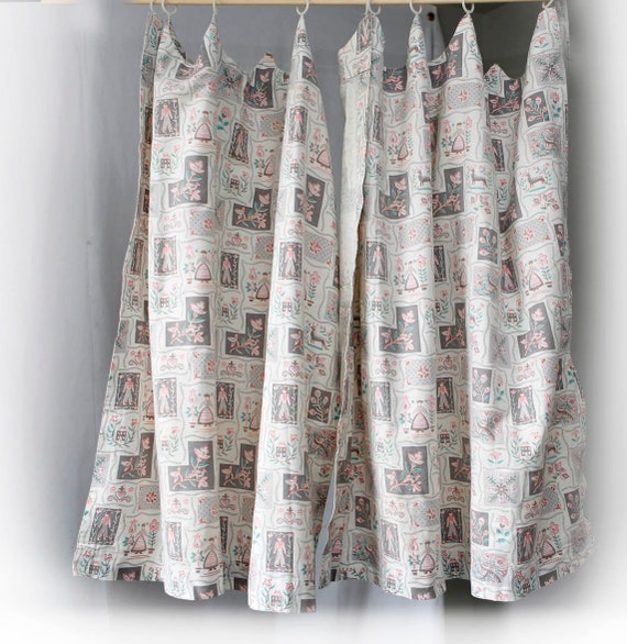 Vintage 50 S Swedish Scandanavian Patterned Curtains Etsy