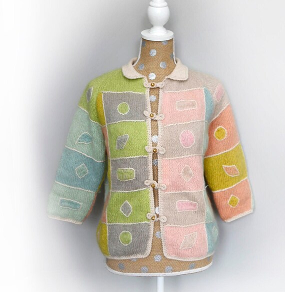 50's Bramson Hand knit pastel color sweater made … - image 1