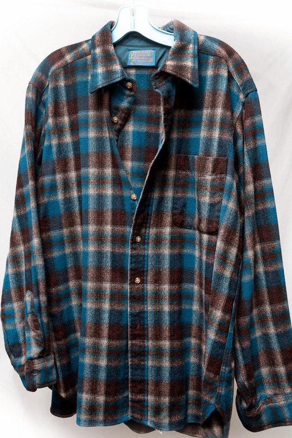 vintage teal blue brown and white Pendleton wool s