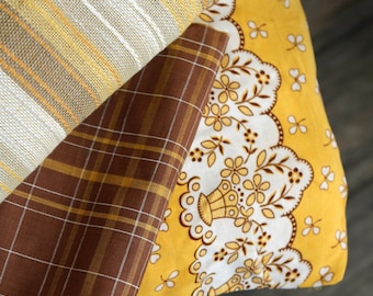 Yellow and brown vintage 50's cotton and synthetic fabric