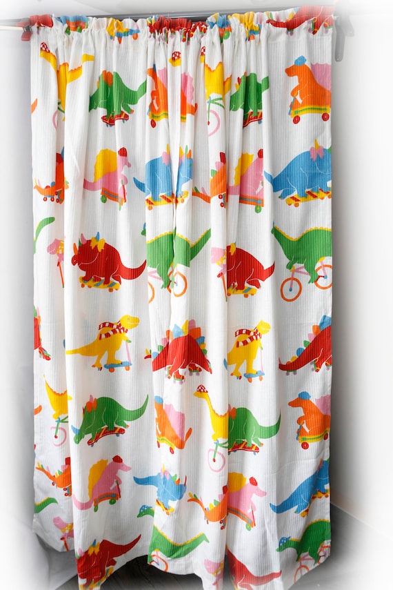 Dinasaur Curtains Kids Vintage Primary Color Dinasaurs On Etsy