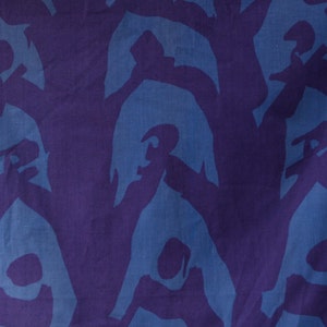 Vintage Lena Rewell Finland tkanina fioletowo-niebieska mid-century tkanina panele abstrakcyjne geometryczne kształty wzór