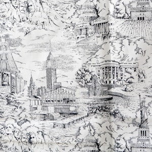 2 vintage toile fabrics Waverly black white Landmark Toile / Red cream country scene