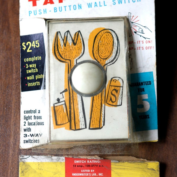 Honeywell 3 way Tap-lite 1950's lightswitch with kitchen utinsils fork spoon mid-century