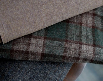 Vintage wool - woolrich plaid throw blanket / vintage gray pinstripe wool/ brown, beige suiting wool - selling individually -earth tones