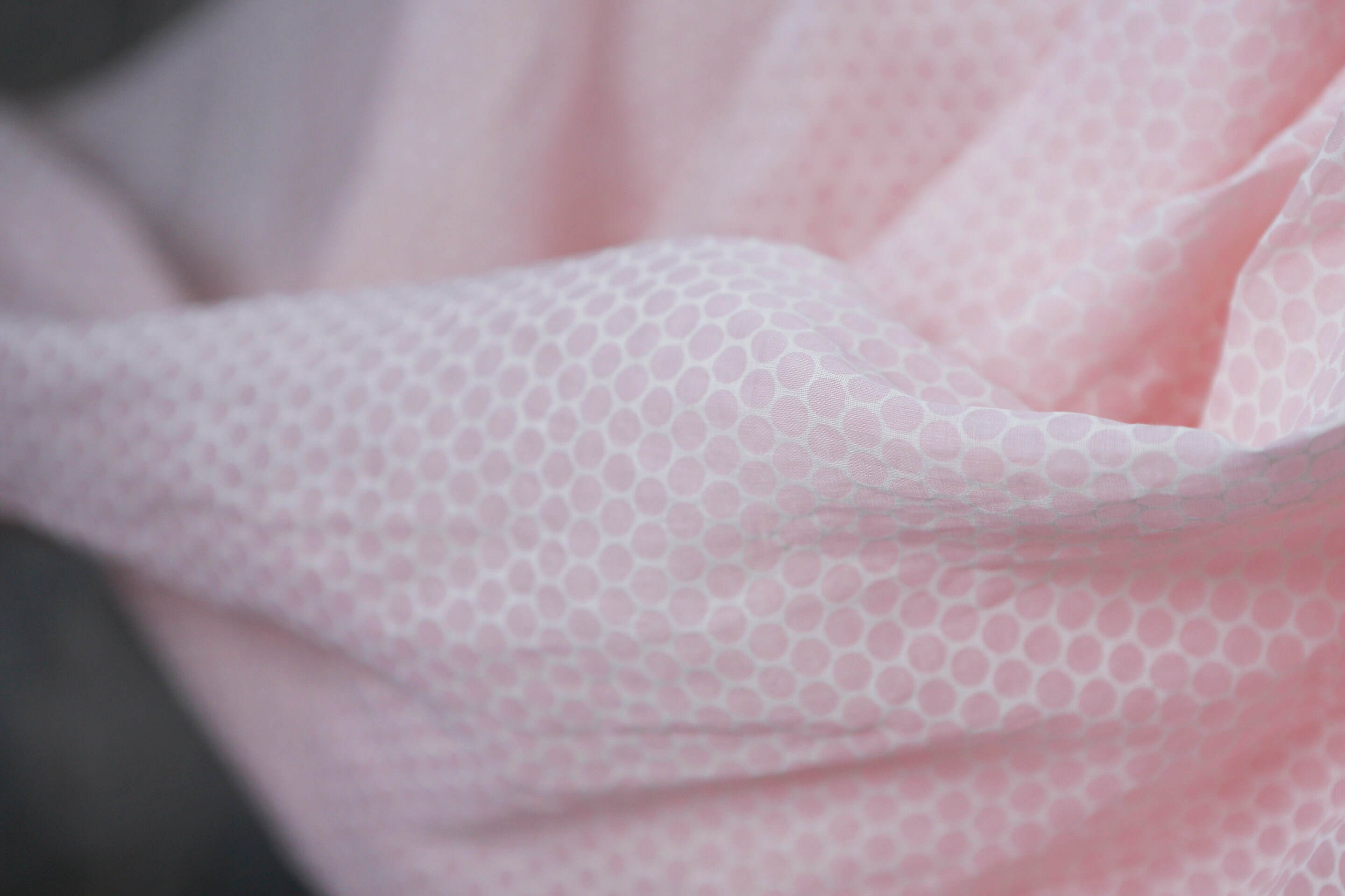 50's stiff pink cotton w white circles semi-sheer fabric for dresses clothing midcentury - large polka dots vintage