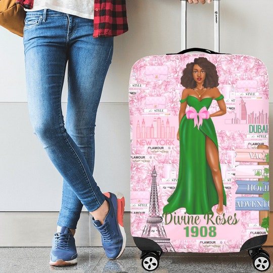 Pink Green Black Girl Luggage Cover