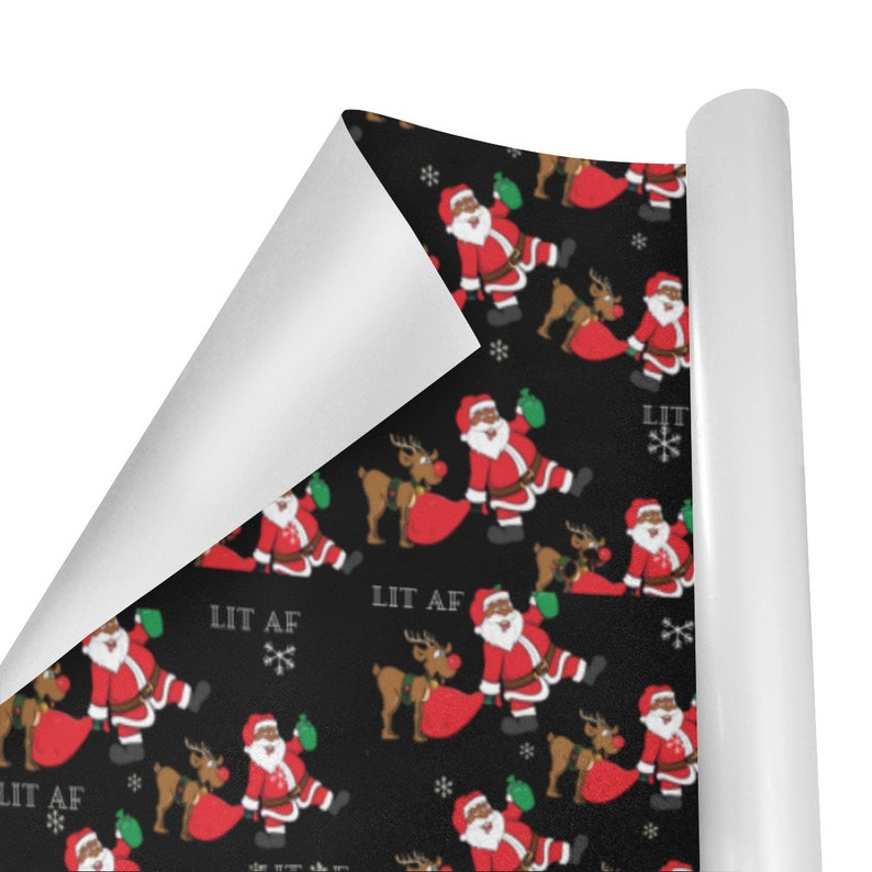 LIT AF Santa Wrapping Paper Black Santa Gift Wrap Funny Etsy