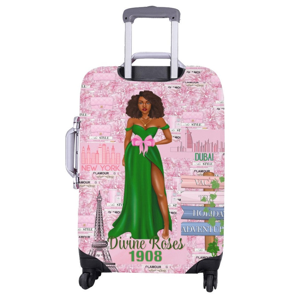 Pink Green Black Girl Luggage Cover