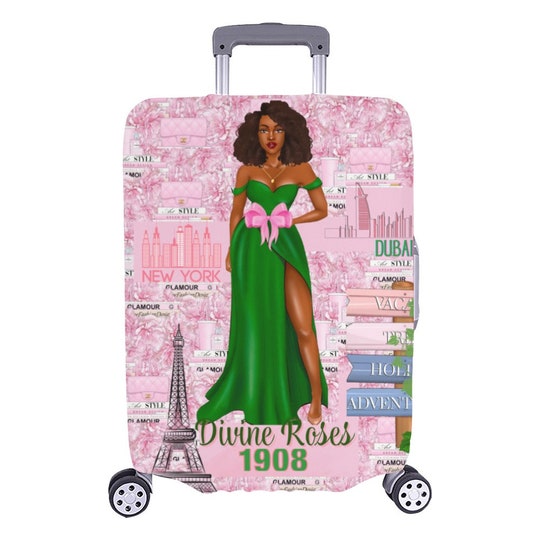 Pink Green Black Girl Luggage Cover