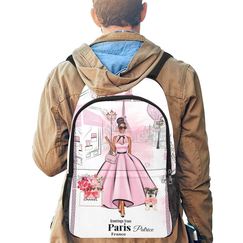 Black Girl in Paris Large Backpack With Side Pockets for Water Etsy
