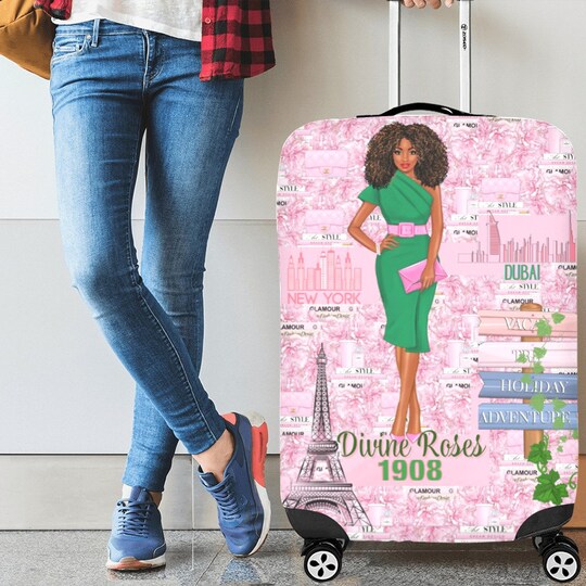 Pink Green Black Girl Luggage Cover