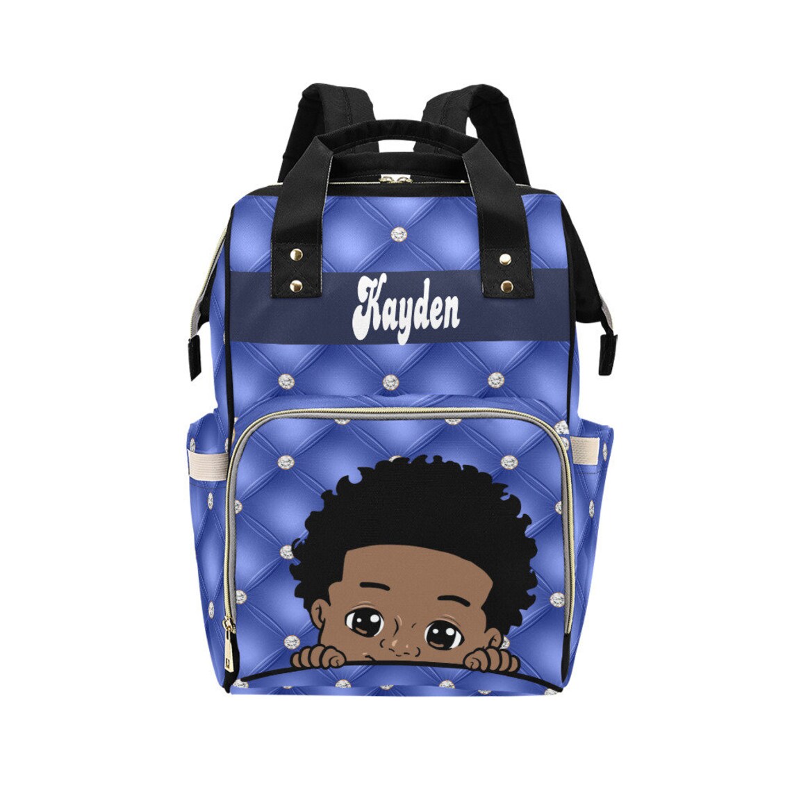 Custom Blue Baby Boy diaper bag backpack White Dots mother Etsy