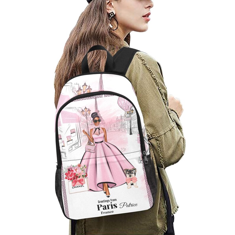 Black Girl in Paris Large Backpack With Side Pockets for Water Etsy
