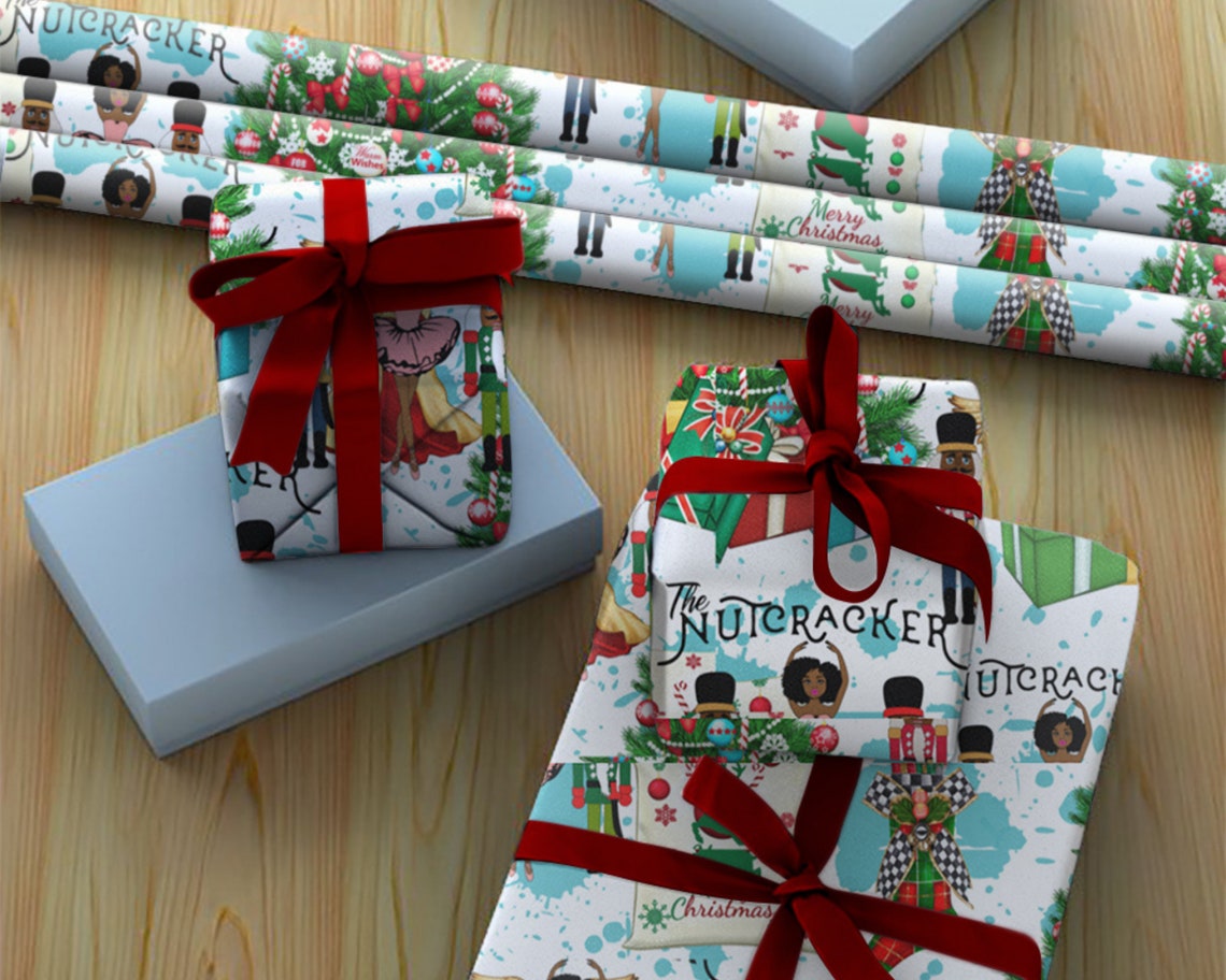 Black Nutcracker Christmas Wrapping Paper Rolls Holiday Gift Etsy