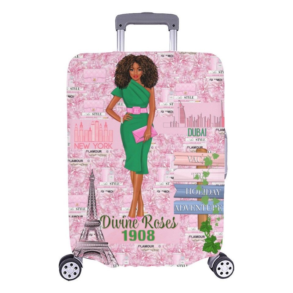 Pink Green Black Girl Luggage Cover