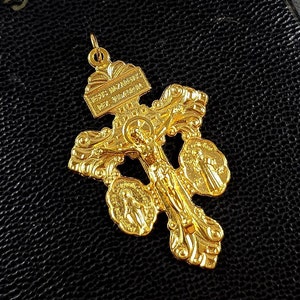 Three Way Pardon Indulgence Crucifix With St. Benedict and Miraculous Medals 2 1/8 inches Goldtone