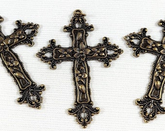 Large Floral Ornate Filigree Cross Pendant Big Gothic Look Cross Pendant Antique Bronze