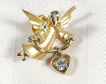 Vintage Gigi Giusti Angel Pin Rhinestone Heart Accents