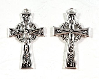 Irish Celtic Cross Crucifix LOT of 2 / Rosary Crosses / Cross Pendants / 1.75 Inches