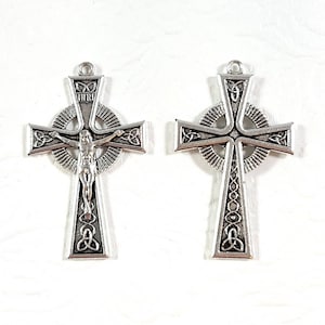 Irish Celtic Cross Crucifix LOT of 2 / Rosary Crosses / Cross Pendants / 1.75 Inches image 1