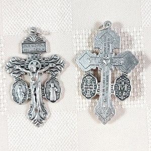 Three Way Pardon Indulgence Crucifix With St. Benedict and Miraculous Medals 2 1/8 inches Silver Finish