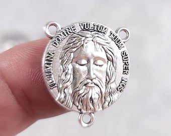 Jesus Christ Holy Face Rosary Centerpiece LOT / Silvertone Rosary Centerpieces / Rosary Making Supplies / Rosary Medals