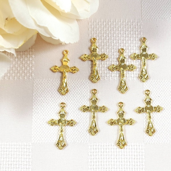 Rosary Crucifix Lot of 8 Rosary Crosses Bright Goldtone