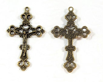 Rosary Crucifix Lot of 2 / Rosary Crosses Antique Bronze Finish / Rosary Supply / Religious Supply