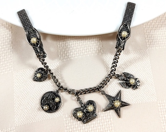 Sweater Chain Collar Clip Vintage Antiqued Design Clips Heart Star Crown Charms Vintage Jewelry Sweater Guard Sweater Clip