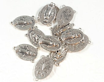 Rosary Centerpiece LOT of 2 Miraculous Medal Rosary Centerpiece Lot Silvertone Medals