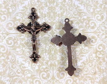 Antique Copper Finish Rosary Cross LOT of 2 Rosary Parts Rosary Supply Rosary Crucifix LOT of 2