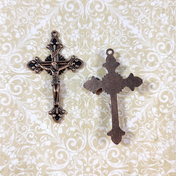 Antique Copper Finish Rosary Cross LOT of 2 Rosary Parts Rosary Supply Rosary Crucifix LOT of 2