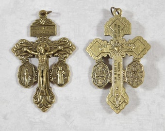 Three Way Pardon Indulgence Crucifix With St. Benedict and Miraculous Medals 2 1/8 inches Bronze Finish