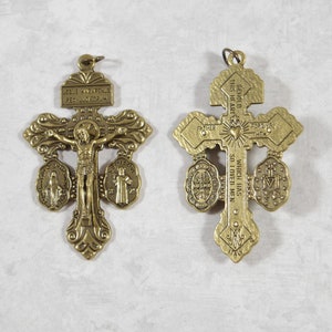 Three Way Pardon Indulgence Crucifix With St. Benedict and Miraculous Medals 2 1/8 inches Bronze Finish