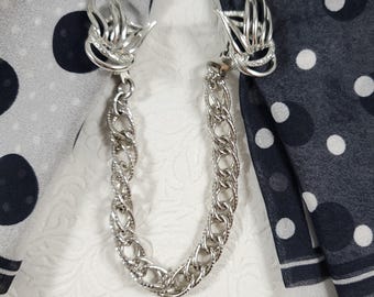 EMMONS Sweater Chain Collar Clip Bracelet Chain Combo / 9.5 Inches Long / Vintage Design Clips Vintage Jewelry Sweater Guard Silvertone