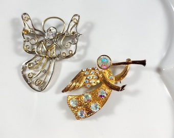 Vintage Eisenberg ICE Angel Pins / Lot of 2 Vintage Angel Brooches / Signed Eisenberg ICE