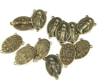 Rosary Centerpiece LOT 12 Miraculous Medal Rosary Centerpiece LOT of 12 Dark Antique Bronze Medals