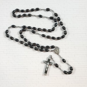Vintage French Black Plastic Rosary / Made in France Rosary / 21 Inch Rosary