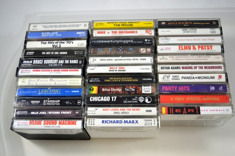 Lot of 32 Cassette tapes 1980s 1990s Pop Artists Joel Chicago Huey Lewis MORE Pop Music Cassette Tape LOT image 1