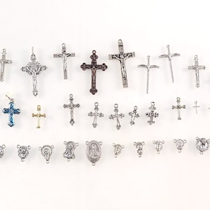 Religious Rosary Supply Lot / Pre-Owned Religious Supply Lot / 25 Assorted Crucifixes and 13 Assorted Rosary Centerpiece Medals