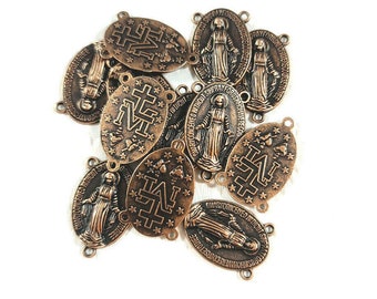 Rosary Centerpiece LOT of 12 Miraculous Medal Rosary Centerpiece LOT of 12 LIGHT Antique Copper Medals