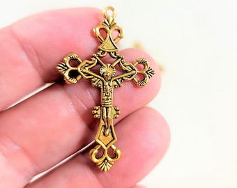 Rosary Crucifix Lot of 4 / Rosary Cross Antique Gold Finish / Rosary Supply